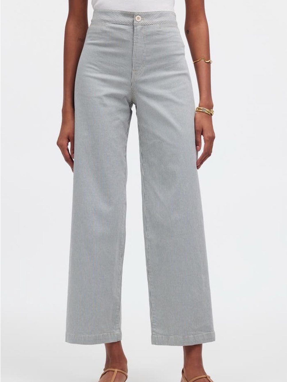 Madewell Emmett Wide Leg Pants Welt Pocket Size 32 Blue White Stripe Coastal